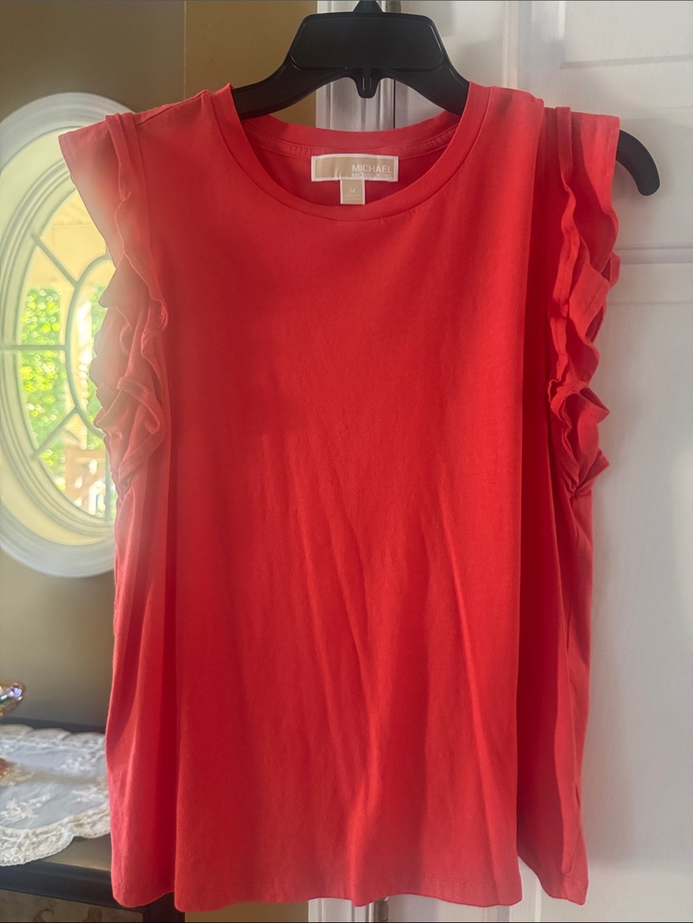 Michael Kors Coral-Red Ruffle Sleeve Tank Top